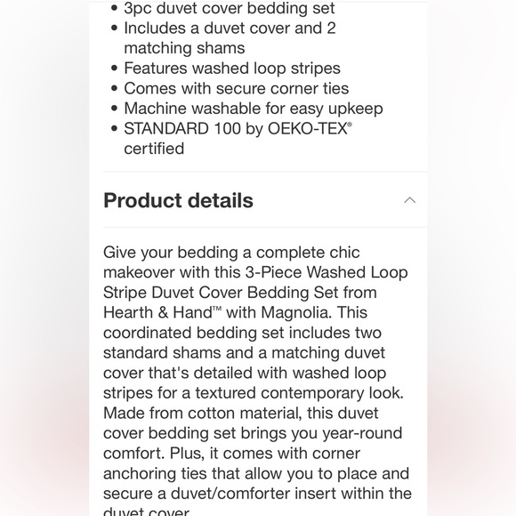 HEARTH & HAND NWT washed loop stripe duvet bedding set -full/queen -gray - Picture 6 of 7